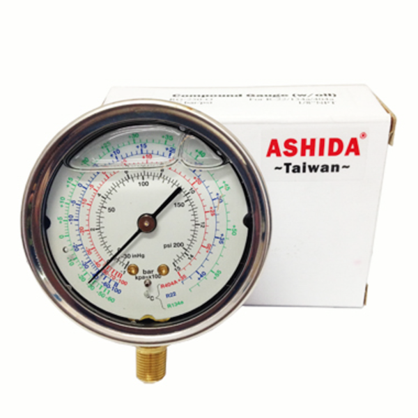 Manómetro de Glicerina  de baja RG-250/PSI-R22-134A-410A-1/8"NTP ASHIDA